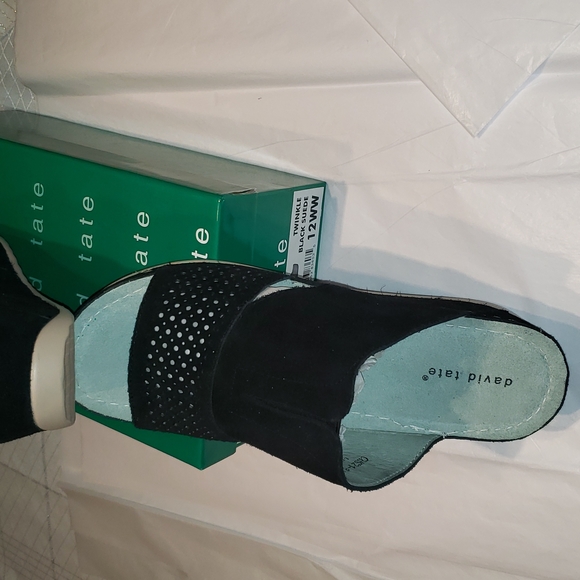 David Tate New Wedge Mule Sandals Slip-On Clog NWT Perf Suede BLACK Women's 12 - Picture 7 of 13